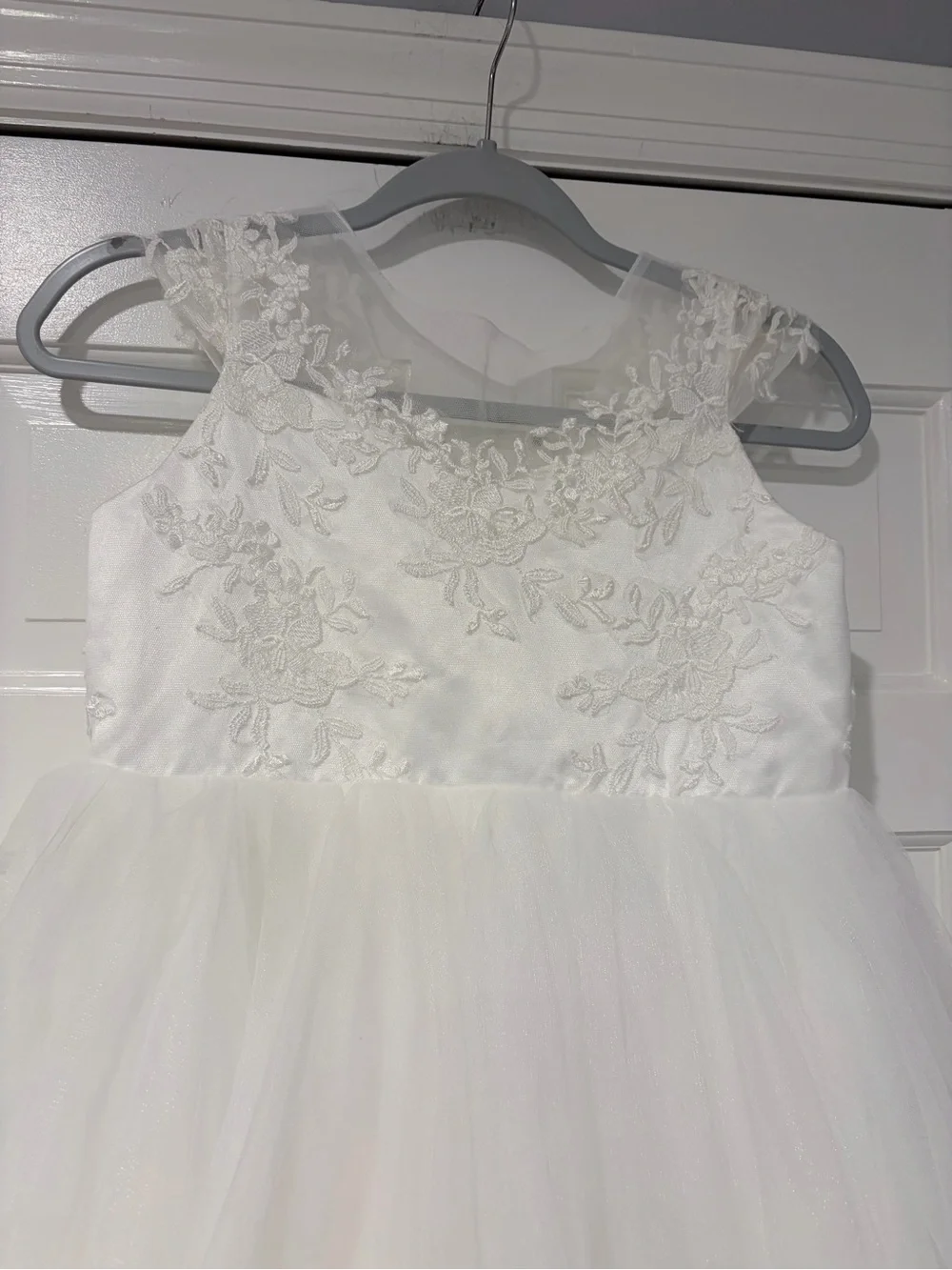 White Lace & Tulle Flower Girl Dress Girls Size 8/10